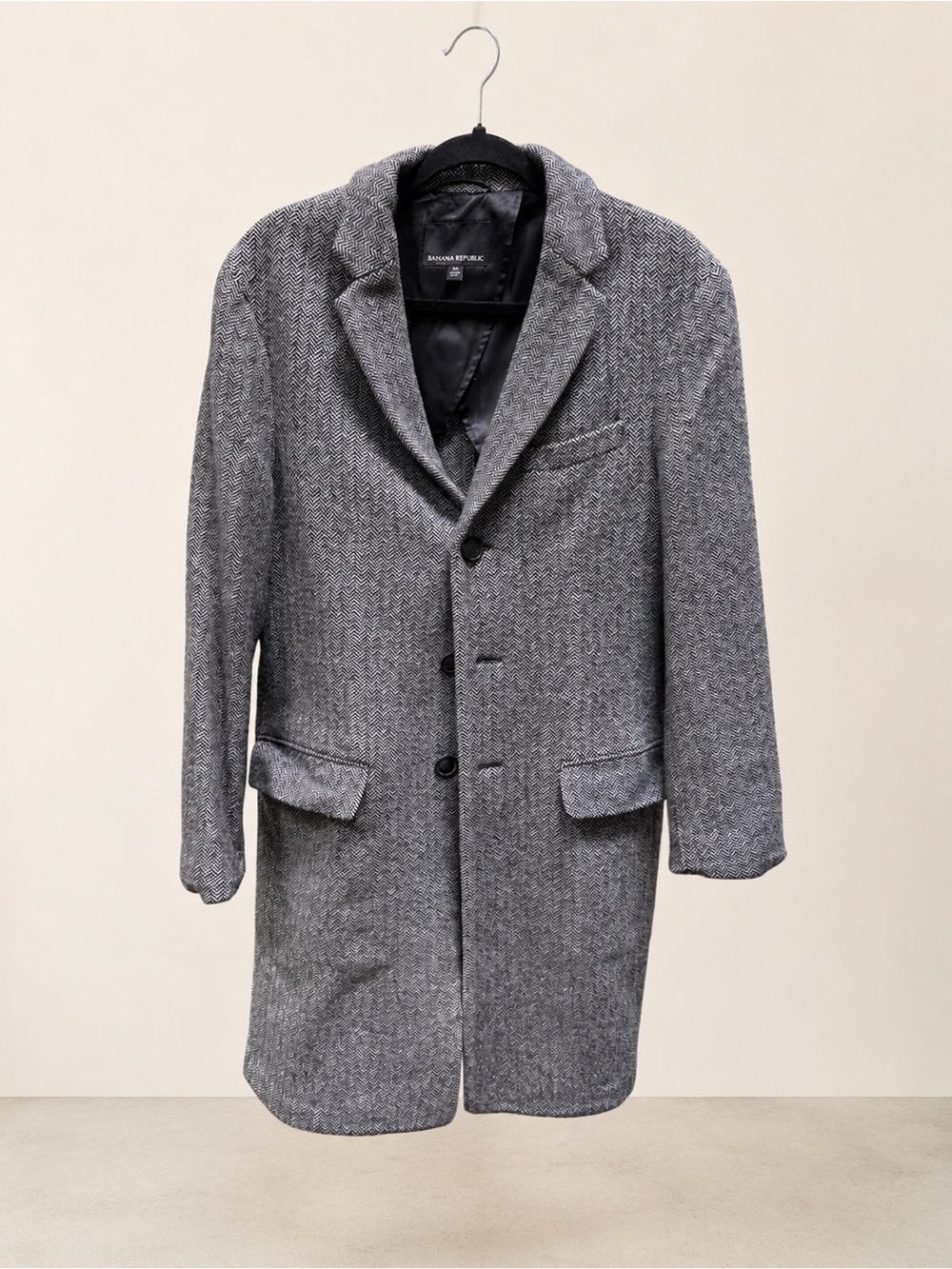Banana Republic Men's Gray Herringbone Pea Coat